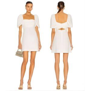 Cinq a Sept Mini Dress Size 10 White Puff Sleeve Cutout Back Women’s
